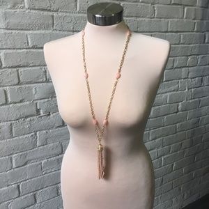 Pink and gold beaded tassel pendant necklace NWT!